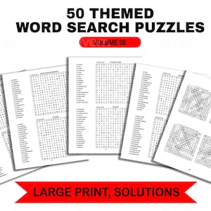 May include: A set of 50 themed word search puzzles, volume 08, with large print and solutions. The puzzles are printed on white paper and are ready to be solved.