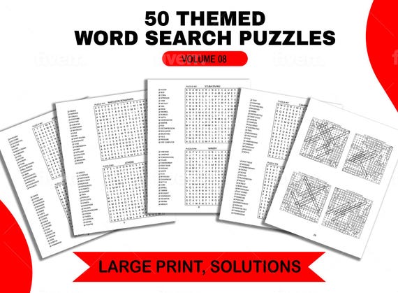 Large Print Word Search Puzzles: 50 Themed Games with Solutions (PDF Downloadable File)