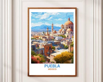 Puebla Mexico Travel Poster: Vintage Cityscape Art Print (Digital Download