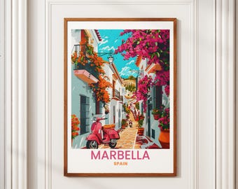 Póster de viaje de Marbella, España: Arte retro con aires veraniegos (Descarga digital)
