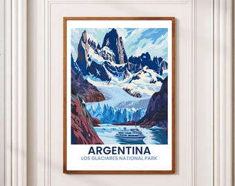 Vintage Los Glaciares Travel Poster: Argentina Andes Mountains Art (Digital Download)