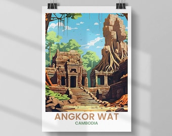 Vintage Angkor Wat Temple Poster: Cambodia Travel Art