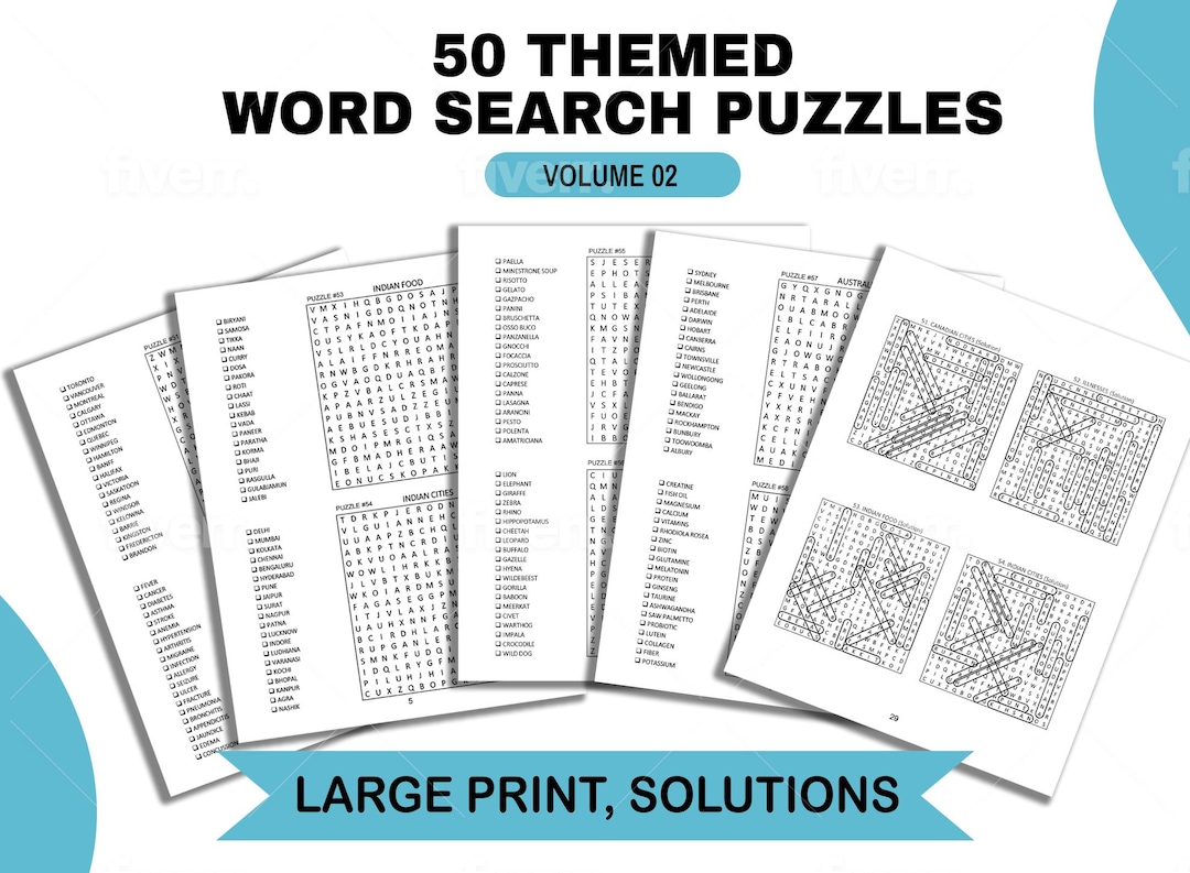 50 Themed Word Search Puzzles: Large Print Brain Game (PDF Download - Etsy