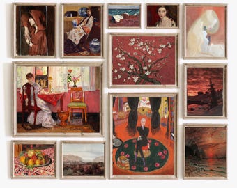 Vintage Gallery Wall Art Set: Surreal Portrait, Floral & Landscape Prints (Digital Download)