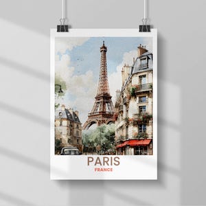 Eiffel Tower Watercolor Print: Vintage Paris Travel Poster