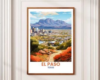 Vintage El Paso Travel Poster: Texas Desert Skyline Art (Digital Download