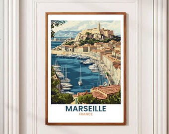 Vintage Marseille Travel Poster: French Riviera Cityscape Art (Digital Print)
