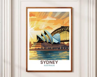 Sydney Opera House Sunset Poster: Vintage Australia Travel Art (Digital Download)