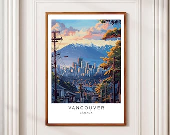Vintage Vancouver Travel Poster: Canadian Skyline Art (Digital Print JPG File)