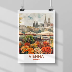 Vintage Vienna Flower Market Print: Watercolor Austria Travel Poster