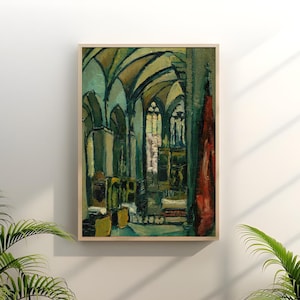 Gothic Cathedral Oil Painting Print: Vintage Church Architecture (Digital Download