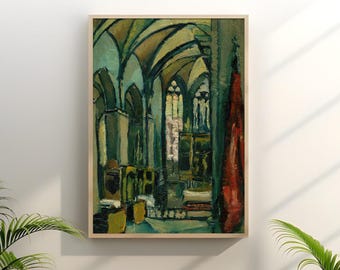 Gothic Cathedral Oil Painting Print: Vintage Church Architecture (Digital Download