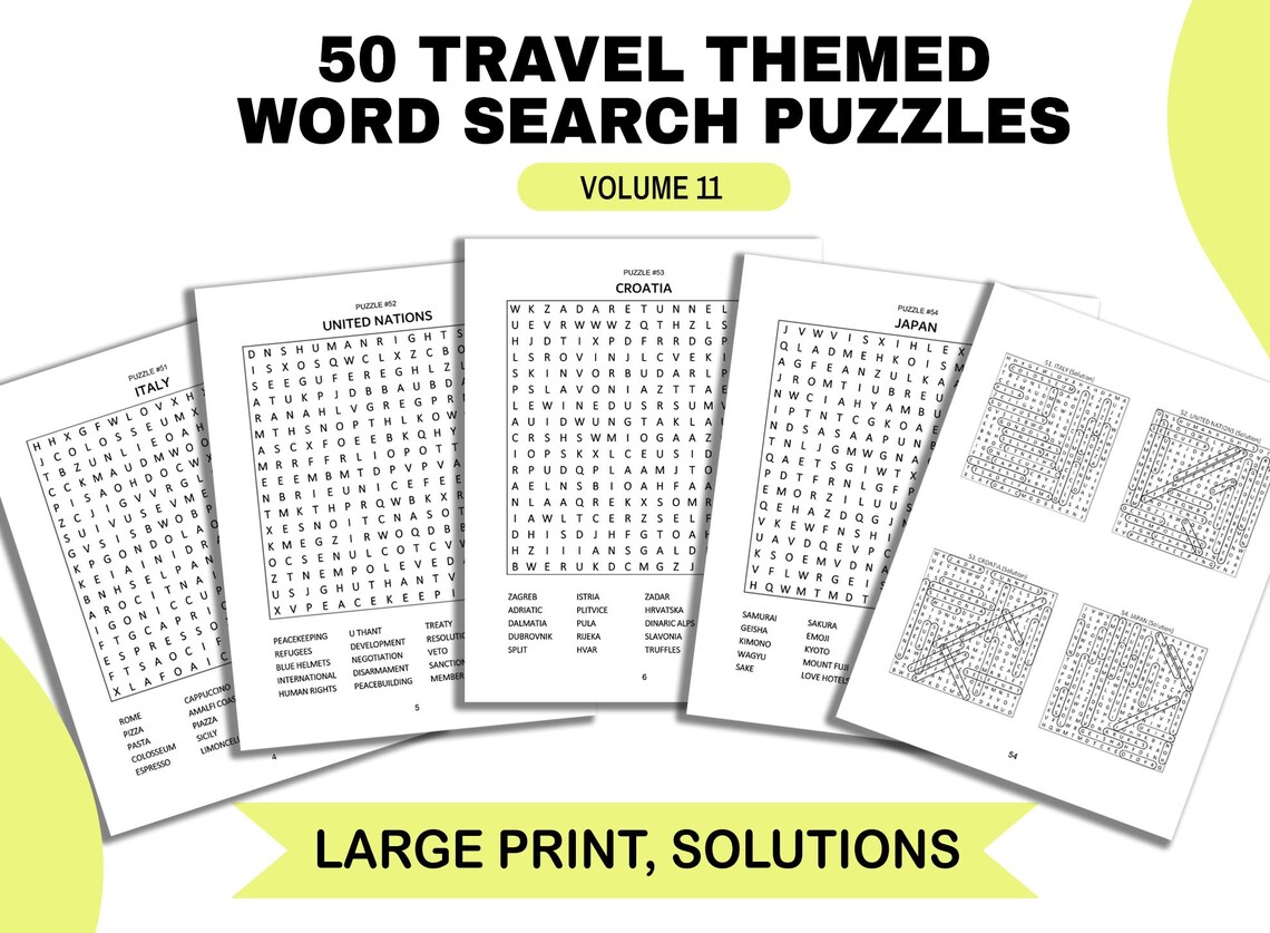 Travel Word Search Puzzle Book: Large Print Brain Games for Adults ...