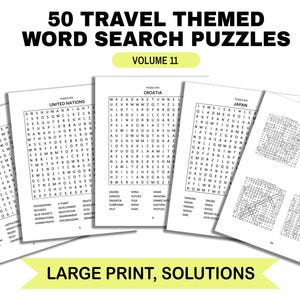 Travel Word Search Puzzle Book: Large Print Brain Games for Adults, Seniors (Digital Download)