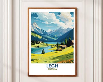 Vintage Lech Austria Travel Poster: Retro Alps Art Print (Digital Download