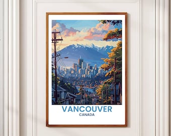 Vintage Vancouver Travel Poster: Kanadische Skyline Kunst (Digitaldruck JPG Datei)
