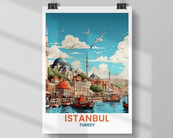 Vintage Istanbul Travel Poster: Bosphorus Cityscape Print