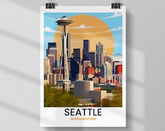 Seattle Space Needle Print: Modern Cityscape Art, Washington Travel Poster