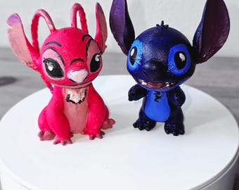 Handmade Stitch & Angel Figurines – 3D Printed Couple Set