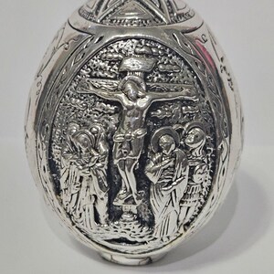 Vintage grekisk-ortodoxt silverägg AG 950 Mark Korsfästelse Uppståndelse 155g