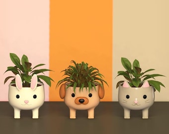 Leuke dierenbloempotten (STL-bestanden) – Konijn, hond en kat, 3D-printbare potten