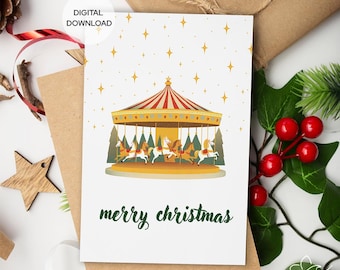 Minimalist Christmas Card: Carousel Art Printable (Digital File)