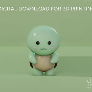 Op de afbeelding: Een 3D-geprint model van een schattige groene schildpad met een bruine schild. De schildpad heeft een vriendelijk gezicht met grote ogen en een kleine glimlach.