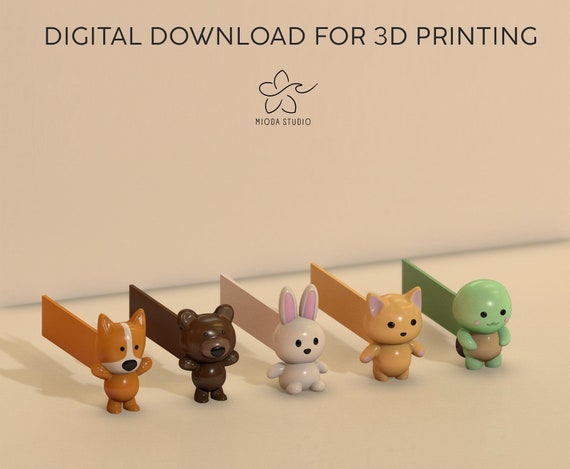 Cute Animal Bookmark for 3d printer, digital file. stl file, 3mf file