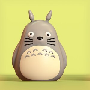 May include: A gray and white cartoon character with large eyes and a fluffy belly. The character has a small black nose and whiskers.