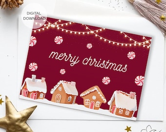 Minimalist Christmas Card: Gingerbread House Art (Digital Download)