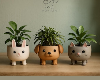 Cute Animal Planter STL Files – Bunny, Dog & Cat 3D Printable Pots
