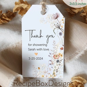 Printed Wildflower baby shower favor tag, Wildflower thank you favor tag, Printed Wildflower Boho Bridal Shower, Boho Wedding, Floral Tag