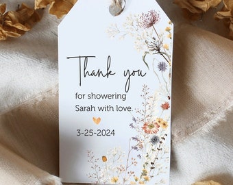 Printed Wildflower Favor Tags, Boho Baby Shower, Bridal Shower, Wedding Thank You (2x3.5 inches)  Thank you for showing with love