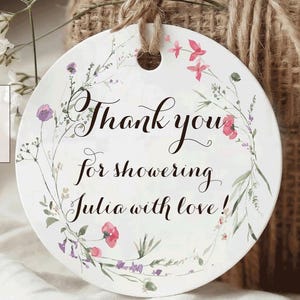 Wildflower Thank You Round Favor Tags, Wedding, Bridal Birthdays, Baby Showers Circle Tags