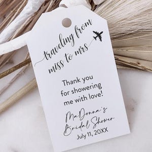 Printed Favor Tags, Bridal Shower Favor Tags: Traveling from Miss to Mrs