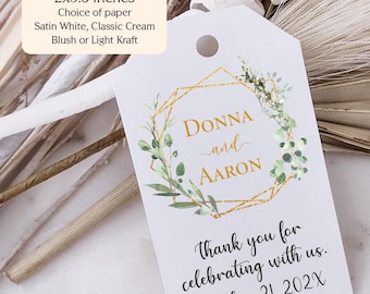 Printed Wedding Favor Thank you Tags: Thank you Tags for Weddings, Gold Hexagon, English