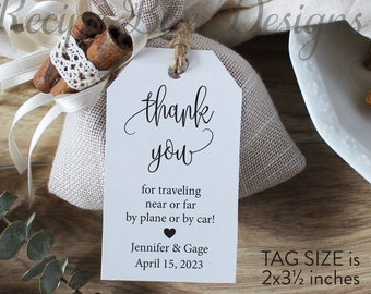 Printed Thank you favor tags, Thank you for traveling near and far by plane or car, Favor Tags, Printed Favor Tags, Thank you tag 2x3.5 inch