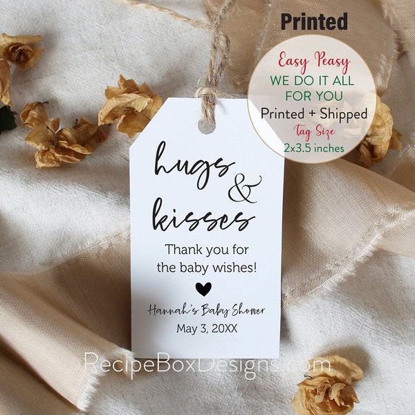 Hugs and Kisses Baby Shower Favor Tags, Printed Baby Shower Tags, Baby ShowerTags, Hugs and Kisses Favor Tags, Favor Tags, 2x3.5 Printed