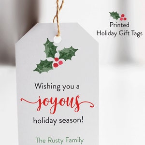 Happy Holidays Gift Tags, Wishing you a Joyous Holiday Season gift tag, Merry Christmas Happy Holidays gift tag, Joyous Tags