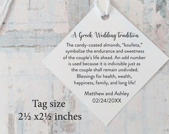 Greek Wedding Tradition Tags, Candy Coated Almond Wedding Favor Tags, Printed Tags, Coated Almond Tags, Koufeta, Greek Wedding Tradition