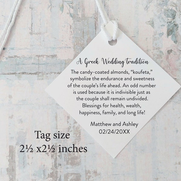 Greek Wedding Tradition Tags, Candy Coated Almond Wedding Favor Tags, Printed Tags, Coated Almond Tags, Koufeta, Greek Wedding Tradition