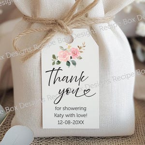 Thank you favor tags for Bridal Showers, Birthdays, Baby Showers -blush pink roses