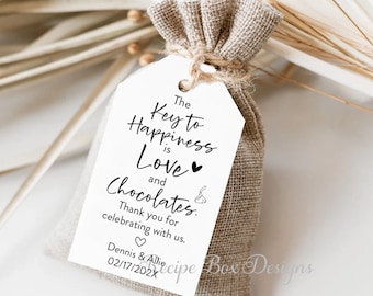 Key to Happiness is Love and Chocolates, Wedding Favor Tags, Chocolate Favor tags for weddings, Key To Love