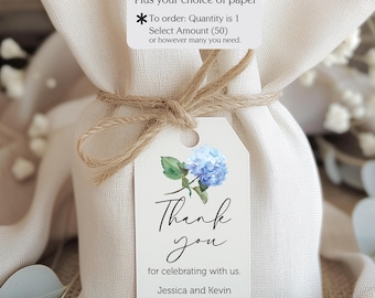 Blue Hydrangea Favor Tag: Printed Floral Wedding, Thank you favor tags (2x3.5")