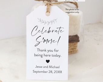 Celebrate S'mores Party Favors with Bags Tags and Twine, Celebrate Smore, Smores, Rustic Wedding Favor tag No Food