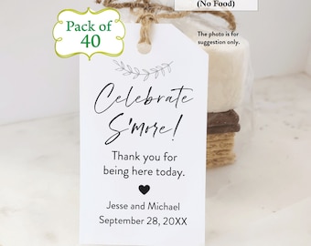 S'more Wedding Favor Tags: Personalized Rustic Celebrate Tags, Bags & Twine (Pack of 40)