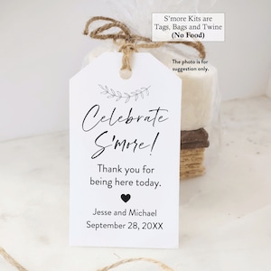 Celebrate S'mores Party Favors with Bags Tags and Twine, Celebrate Smore, Smores, Rustic Wedding Favor tag No Food