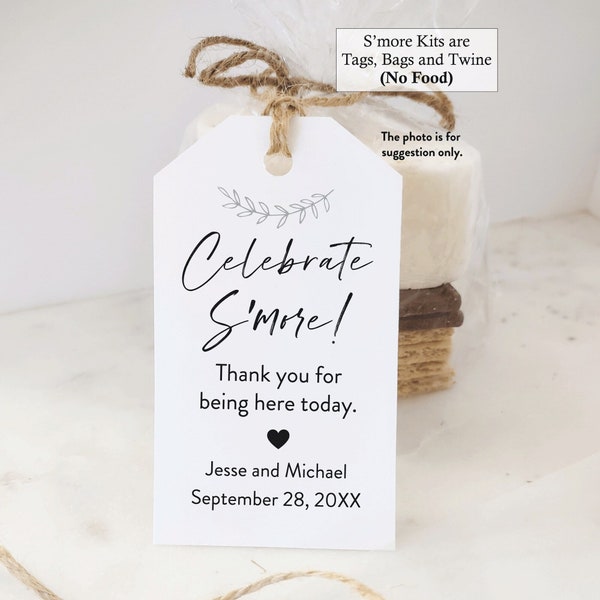 Celebrate S'mores Party Favors with Bags Tags and Twine, Celebrate Smore, Smores, Rustic Wedding Favor tag No Food