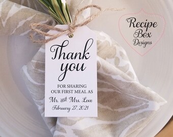 white 18 /'Thank you for sharing our first meal/' Weddingfavour tags Ivory or Kraft Brown