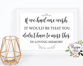 Wedding Heaven Sign, Wedding Memorial Sign, Memorial Table, One Wish, In Loving Memory Sign, No frame Remembrance Sign, Print Only NO Frame